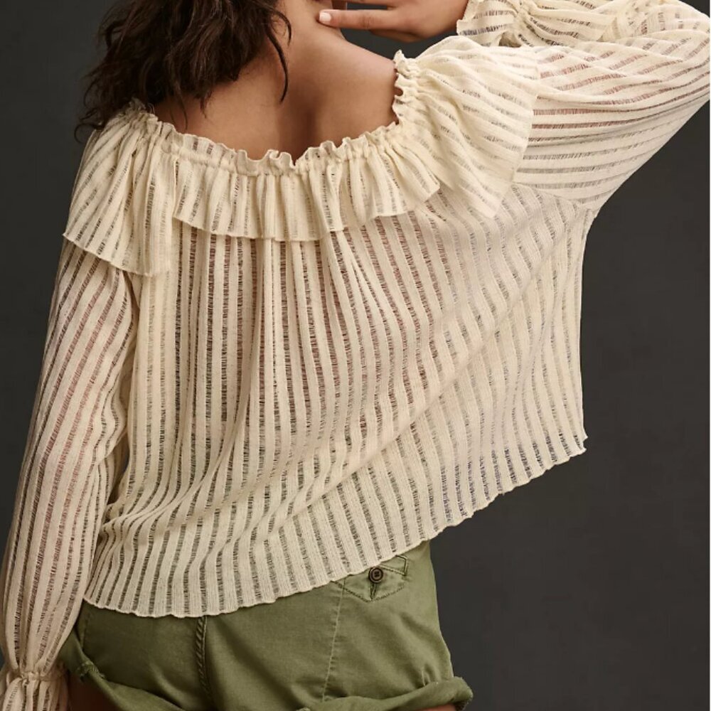 Anthropologie Long-Sleeve Sheer Striped Crop Blouse ✨